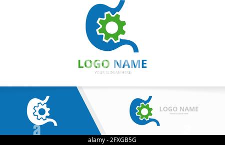 Vector mechanic stomach logo combination. Gastrointestinal tract and gear logotype design template. Stock Vector