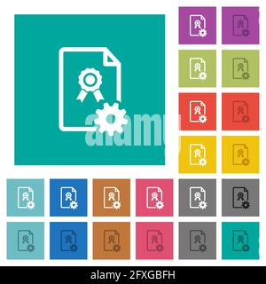 Generating certificate multi colored flat icons on plain square backgrounds. Included white and darker icon variations for hover or active effects. Stock Vector