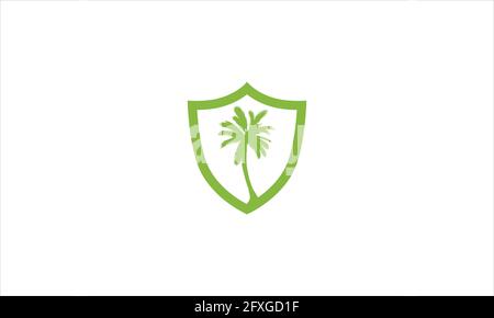 green tree Eco shield icon logo in flat design vector  illustration Stock Vector