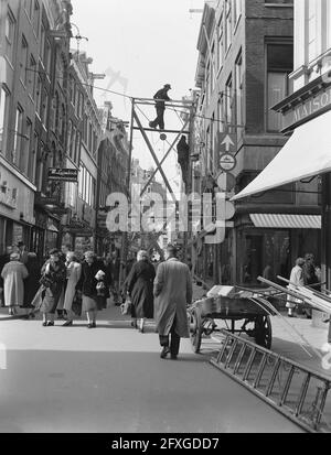 Decoration Kalverstraat Amsterdam on occasion of visit Swedish royal couple, 21 April 1955, state visits, decorations, The Netherlands, 20th century press agency photo, news to remember, documentary, historic photography 1945-1990, visual stories, human history of the Twentieth Century, capturing moments in time Stock Photo