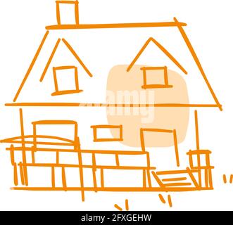 House icon of rough line art in hand drawn style, point, orange 11 Stock Vector
