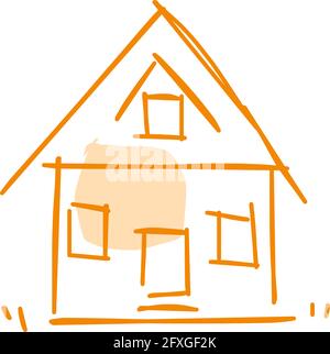 House icon of rough line art in hand drawn style, point, orange 12 Stock Vector