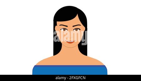 Beautiful teenage girl, woman with different facial expression. Brunette woman in blue shirt Stock Vector