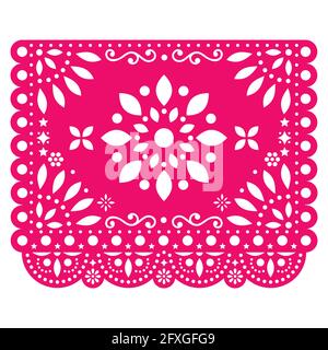Papel Picado vector design with flower in pink Mexican paper decoration with flowers and geometric shapes Stock Vector