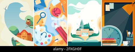 Set of school posters. Flyer templates in different designs. Stock Vector