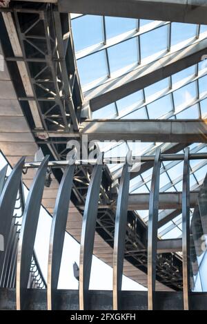 Balcony balustrade under glass roof in office building Stock Photo