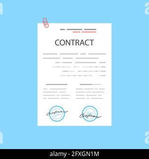 Electronic contract or digital signature concept in vector illustration. Online e-contract document sign via desktop PC. Website or webpage layout Stock Vector