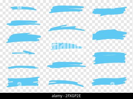 Vector highlighter brush set. Hand drawn blue highlight marker stripes. Stock Vector