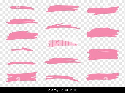 Vector highlighter brush set. Hand drawn pink highlight marker stripes. Stock Vector