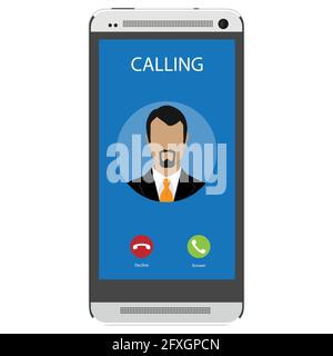 Incoming call on smartphone screen. Flat design vector illustration. Calling service. Modern concept for web banners, web sites, infographics. Creativ Stock Vector