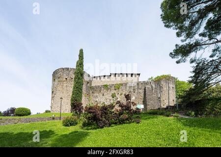 Gorizia, Italy. May 21, 2021.  the panoramic view of the castle on the hill in the city center Stock Photo