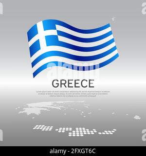 Greece wavy flag and mosaic map on light background. Creative background for the national austrian poster. Vector design. Business booklet. Greek stat Stock Vector