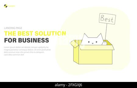 Best business solutions landing page, cat is holding a sign with the word best, web banner Stock Vector