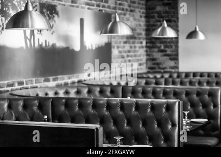 JOHANNESBURG, SOUTH AFRICA - Jan 05, 2021: Johannesburg, South Africa - August 07 2013: Interior of Booth Style Restaurant Diner with Brown Interior Stock Photo