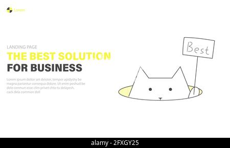 Best business solutions landing page, cat is holding a sign with the word best, web banner Stock Vector