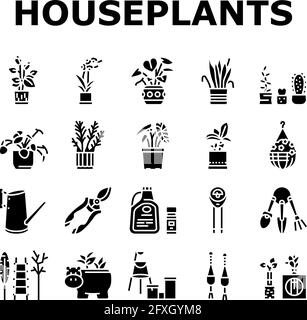 Houseplant Store Sale Collection Icons Set Vector Stock Vector