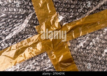 Adhesive tape plastic bubble wrap. Stock Photo