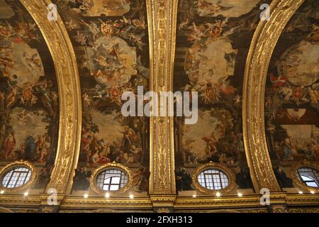 Valletta. Malta. St John's Co-Cathedral. Vaulted ceiling painted by Mattia Preti. Stock Photo