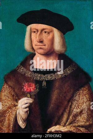 Maximilian I (1459-1519), Holy Roman Emperor 1508-1519, portrait painting by workshop of Joos van Cleve, 1530 Stock Photo