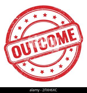 OUTCOME text on red grungy vintage round rubber stamp. Stock Photo