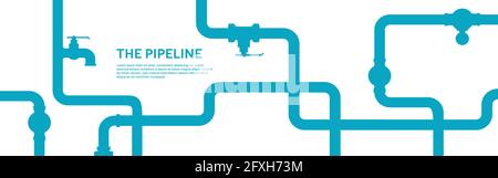 Pipeline infographic concept with blue and white colors. Oil, water or gas flat valve vector. Stock Vector