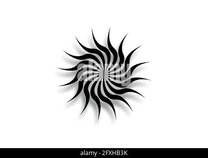 vortex sign, wave and spiral icon vector template. Tattoo tribal Sun Black Circles in curves art logo symbol isolated on white background Stock Vector