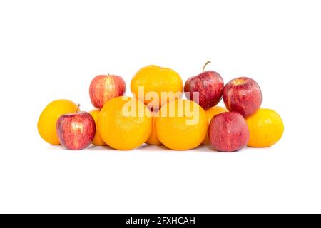 Group of oranges fruit and apples isolated on white background Stock Photo