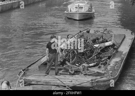 Man standing on cleaning barge fishing litter out of canal, Amsterdam,  Holland Stock Photo - Alamy