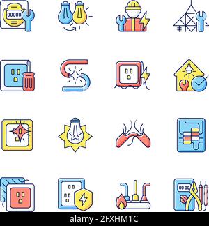 Electrician service RGB color icons set Stock Vector