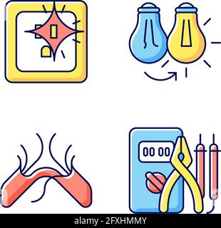 Electrician service RGB color icons set Stock Vector