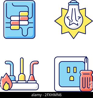 Electrician service RGB color icons set Stock Vector