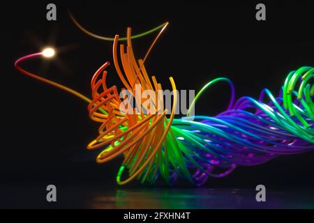 Digitally generated image, multicolor fiber optic wires Stock Photo
