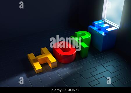 Digitally generated image multicolor hope steps leading to open door Stock Photo