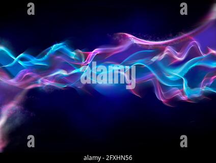 Abstract purple and blue wave pattern on black background Stock Photo