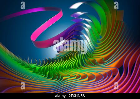 Digitally generated image multicolor wavy ribbon pattern Stock Photo