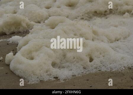 Sea foam on the beach as a close up Stock Photo