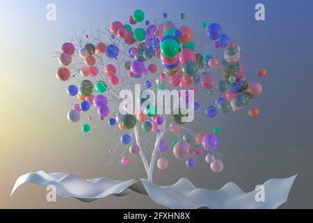 Digitally generated image multicolor balls growing in tree Stock Photo