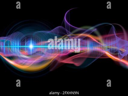 Abstract multicolor wave pattern on black background Stock Photo