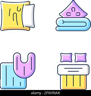 Domestic textile RGB color icons set Stock Vector