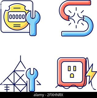 Electrician service RGB color icons set Stock Vector