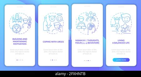 Addiction recovery steps methods onboarding mobile app page screen with concepts Stock Vector