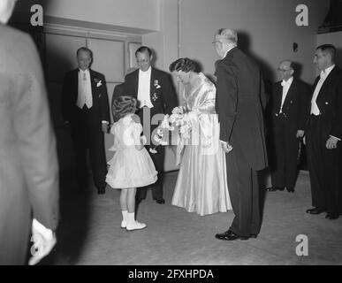 Queen Juliana and Prince Bernhard attend a gala performance to mark the 300th anniversary of the University of Utrecht, April 11, 1956, queens, princes, The Netherlands, 20th century press agency photo, news to remember, documentary, historic photography 1945-1990, visual stories, human history of the Twentieth Century, capturing moments in time Stock Photo