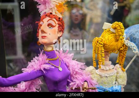 Museum of the Obraztsov Puppet Theater, marionettes from different countries of the world - Moscow, Russia, April 29, 2021 Stock Photo