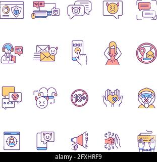 Cyberharassment RGB color icons set Stock Vector