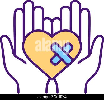 Healing broken heart RGB color icon Stock Vector