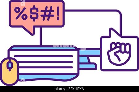Posting aggressive online comments in social media RGB color icon Stock Vector