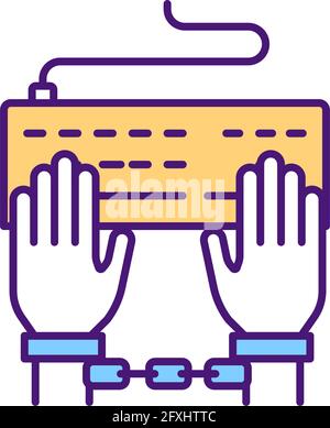 Cyberbullying prohibition with law RGB color icon Stock Vector