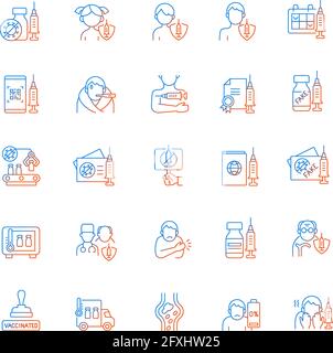 Vaccination and covid passport gradient linear vector icons set Stock Vector