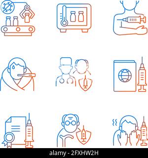 Covid vaccination gradient linear vector icons set Stock Vector