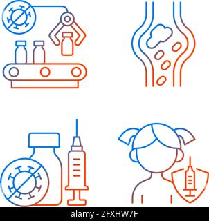 Vaccination gradient linear vector icons set Stock Vector